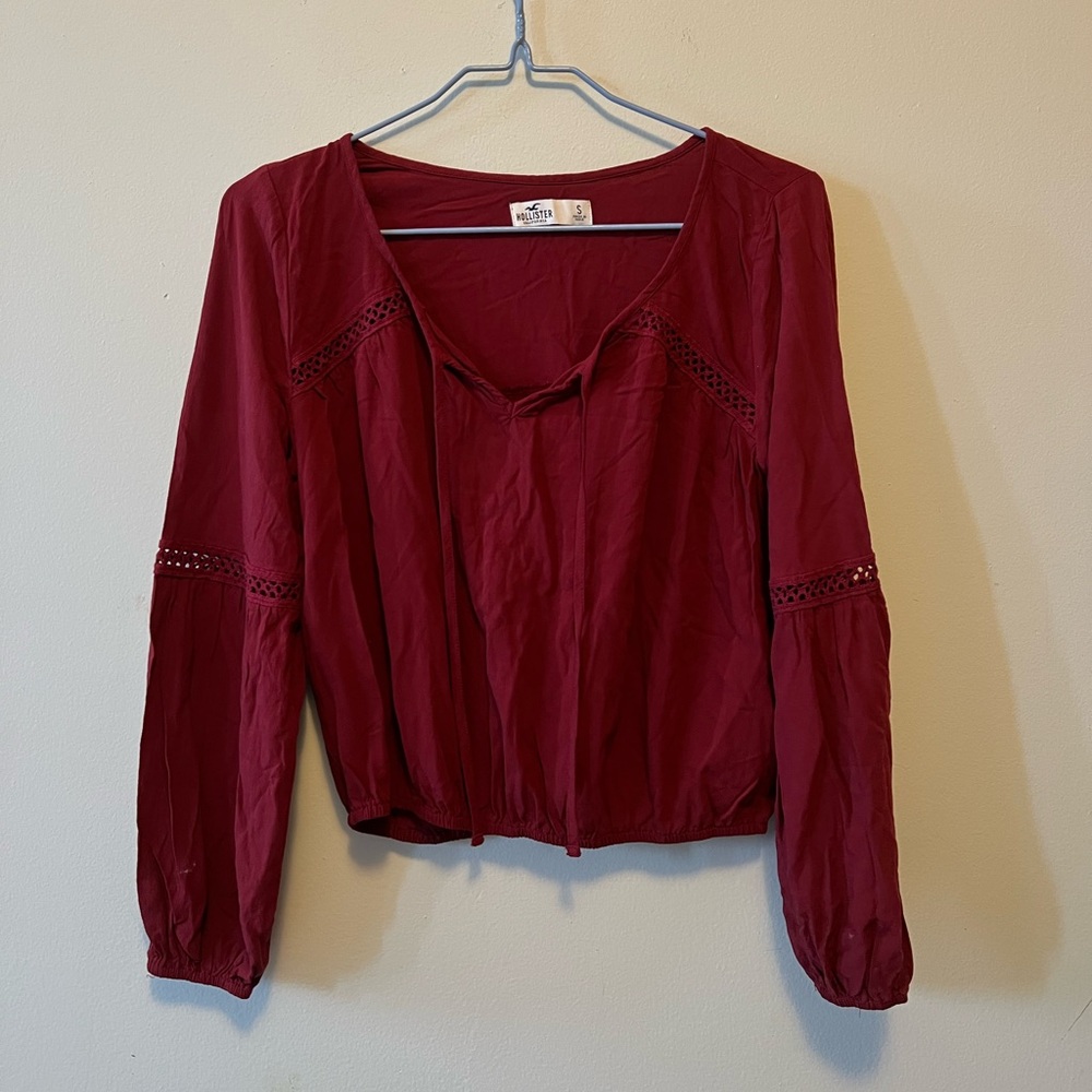 Hollister Burgundy Blouse with Lace Detail
